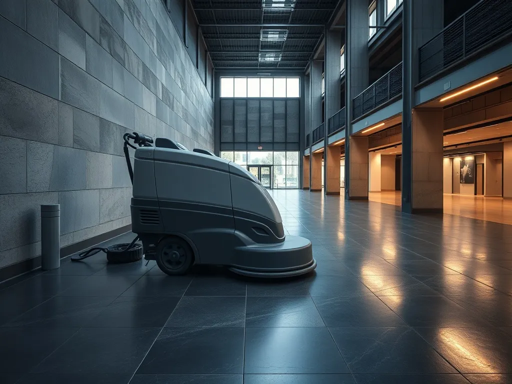 Professional industrial floor cleaning machine on a dark sto