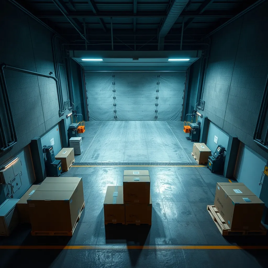 Aerial view of a clean industrial loading dock with professi